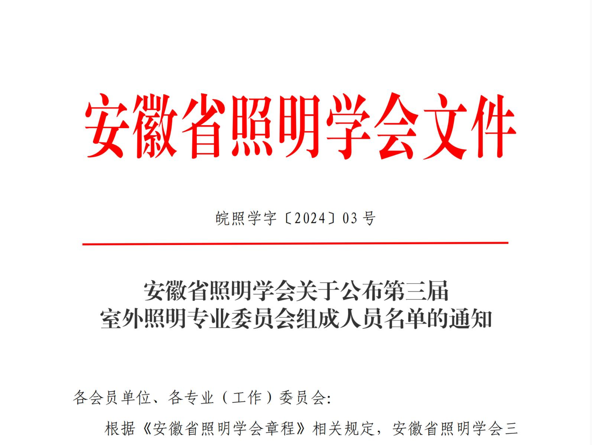 安徽省照明學(xué)會(huì)公布第三屆室外照明專業(yè)委員會(huì)組成人員名單